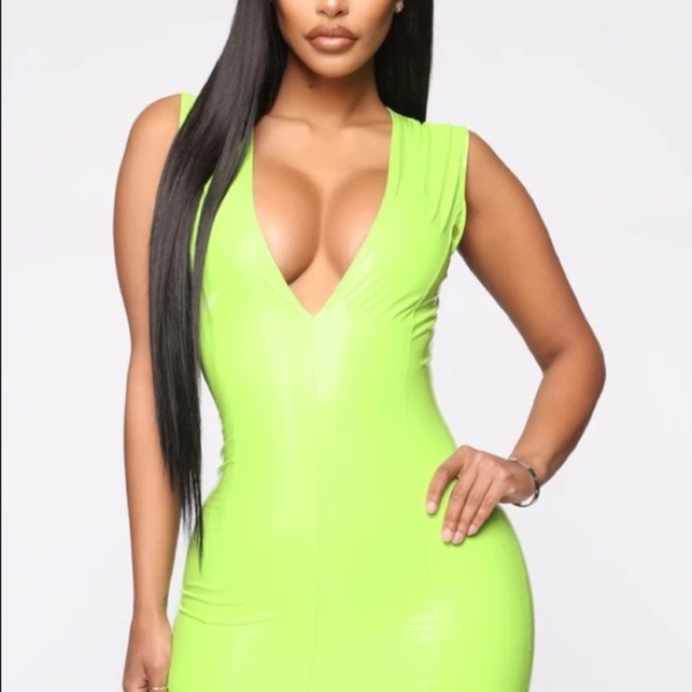 Fashion nova size small lime green Kristen latex dress